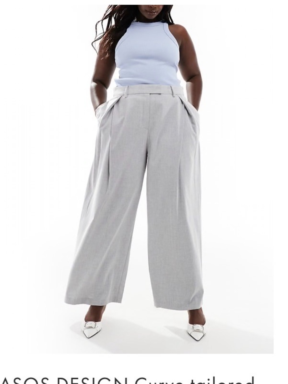 ASOS Curve Wide Leg Tailored Trousers in Light Gray Size 20